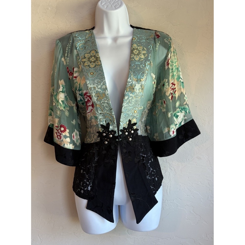 Vintage Spencer Alexis Burnout Silk Kimono Jacket Top M Whimsigoth Fairy Witchy